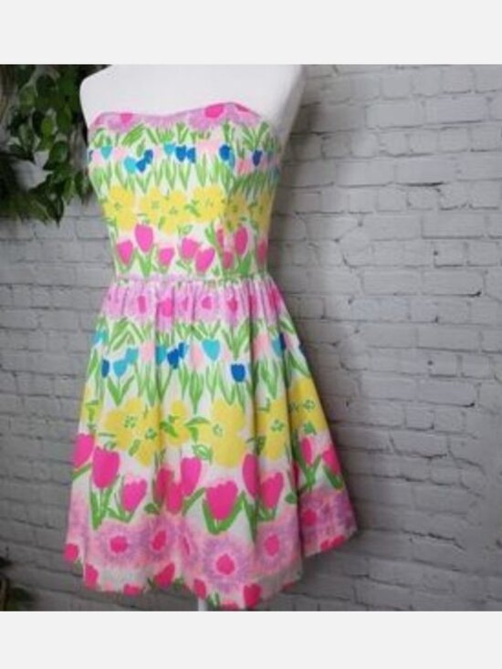 Lilly Pulitzer Dresses & Skirts - 🌷 Lilly Pulitzer Payton Strapless Floral Dress Colorful Tulips Size 2